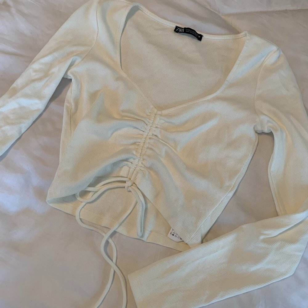 NWOT✨ Zara White Long Sleeve Tie Front